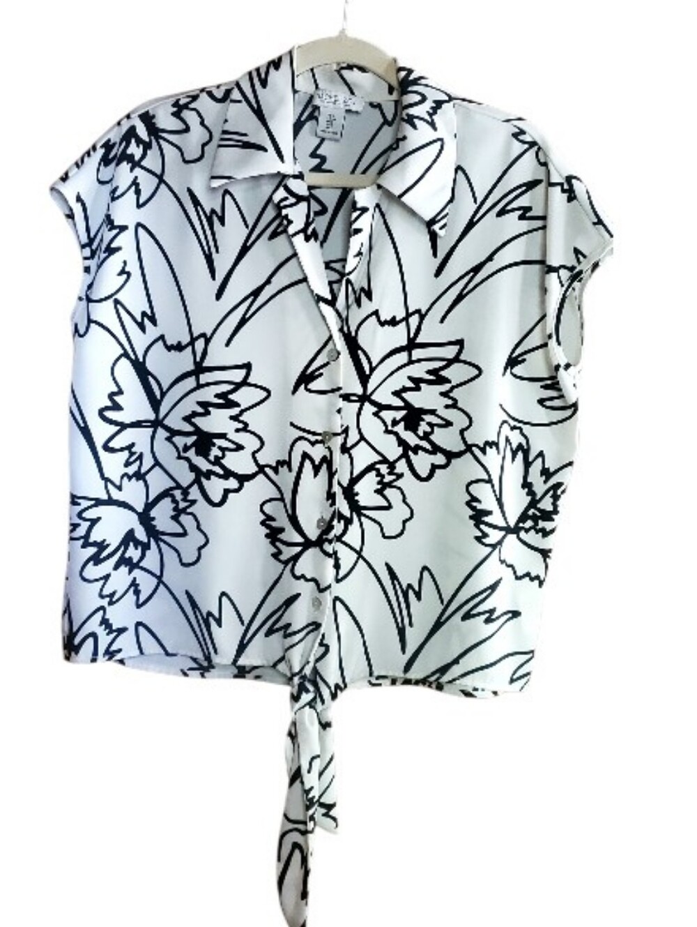 Rachel Zoe Like New Cream W/Black Bold Print Sleeveless Blouse Small